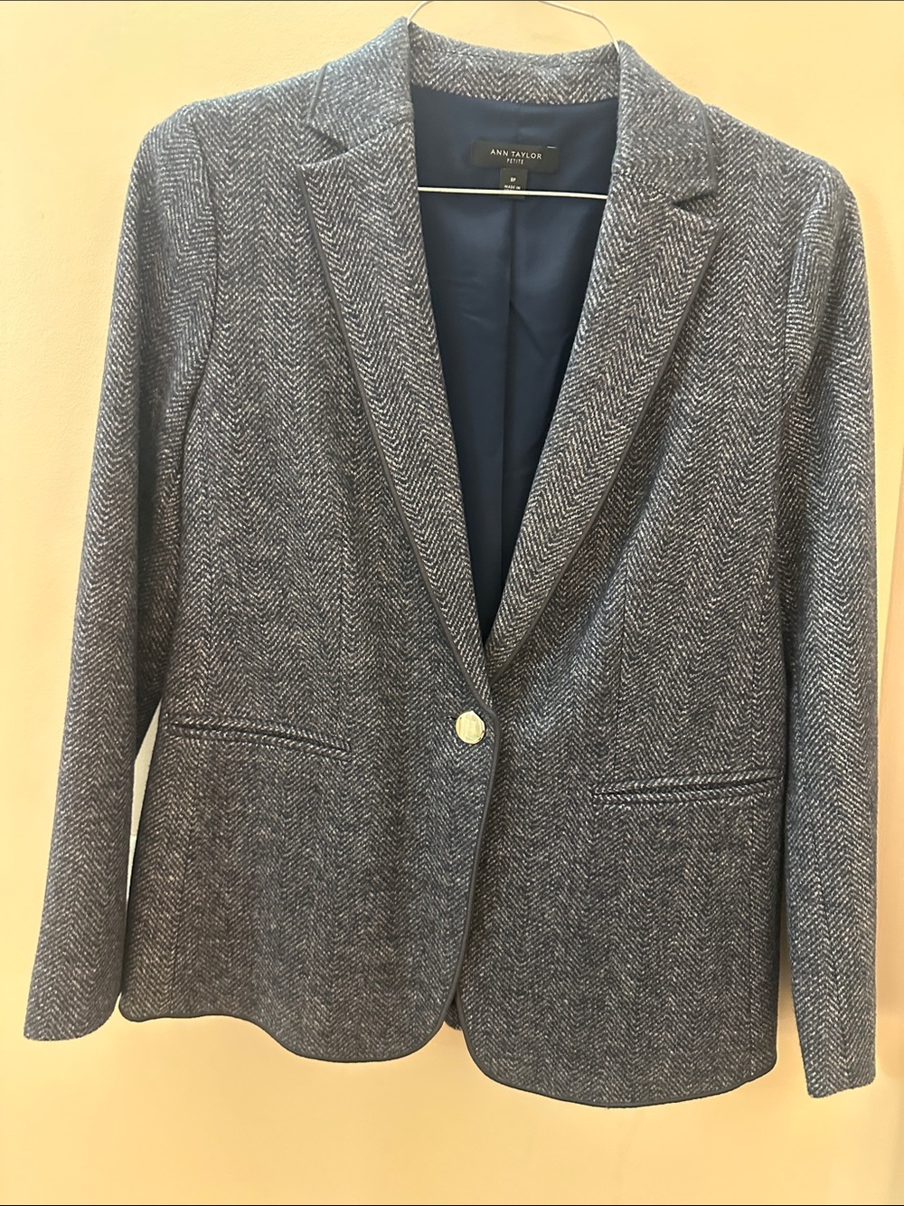 Ann Taylor  Gray Herringbone Single-Button Blazer